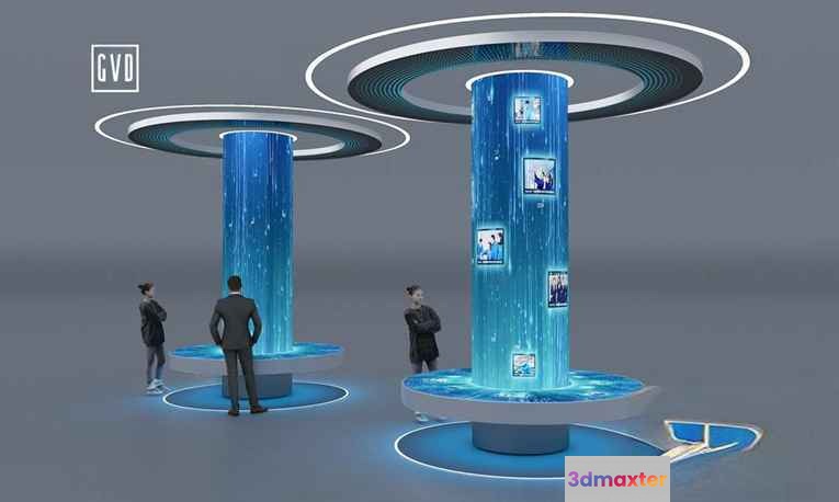 Two Blue Display Columns 3D Model - 10762 - VRAY Render