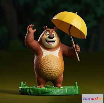 A Cartoon Bear With A Yellow Umbrella 3D Model - 11355 - VRAY Render