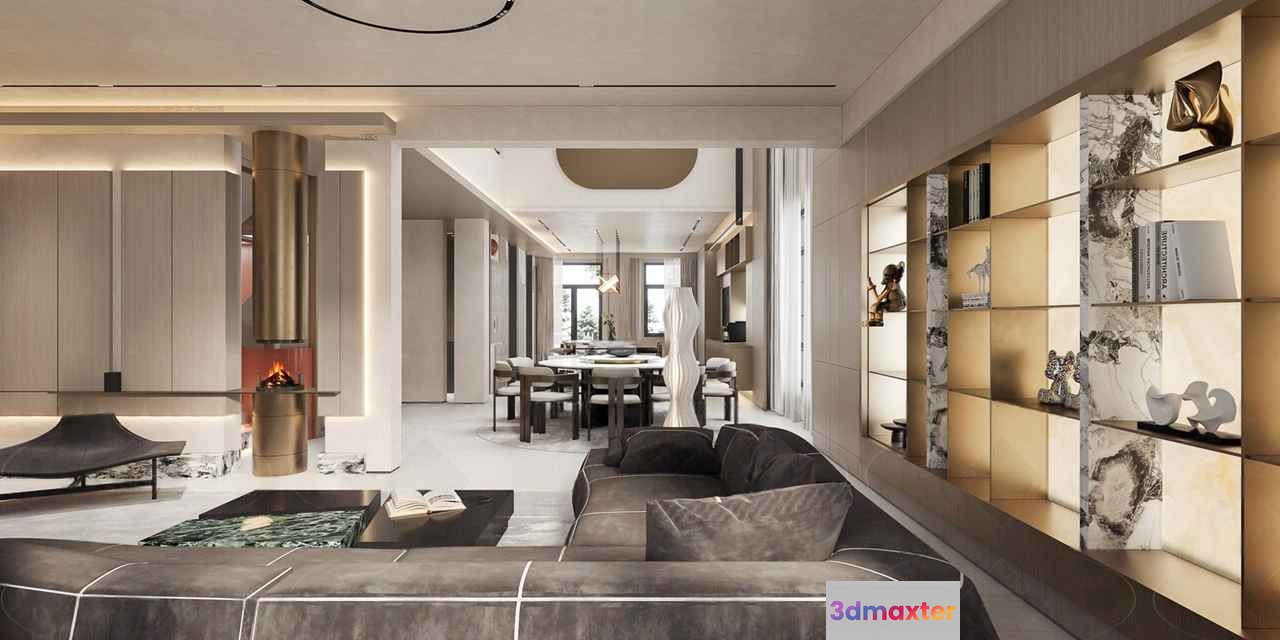 Modern Living Room 3D Model - 110 - VRAY Render