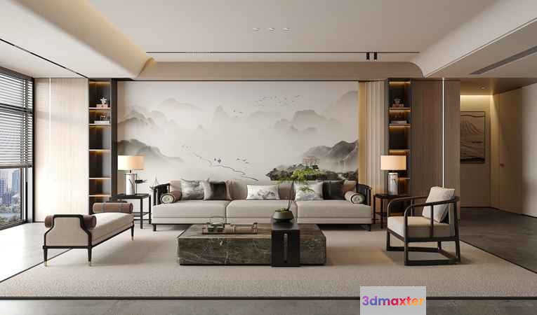 Modern Living Room 3D Model - 15923 - VRAY Render