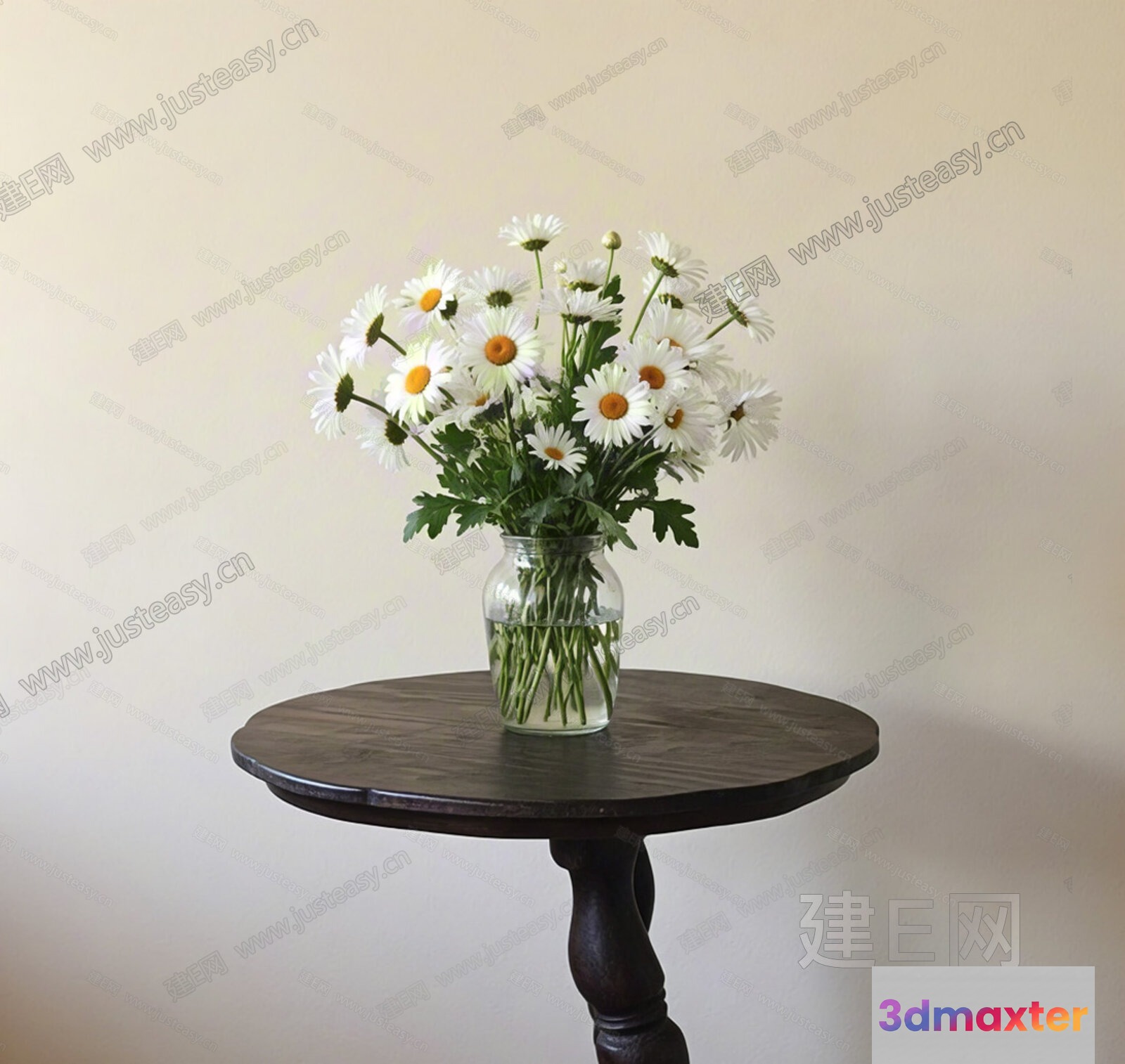 A Vase Of Daisies On A Small Table 3D Model - 12435 - VRAY Render