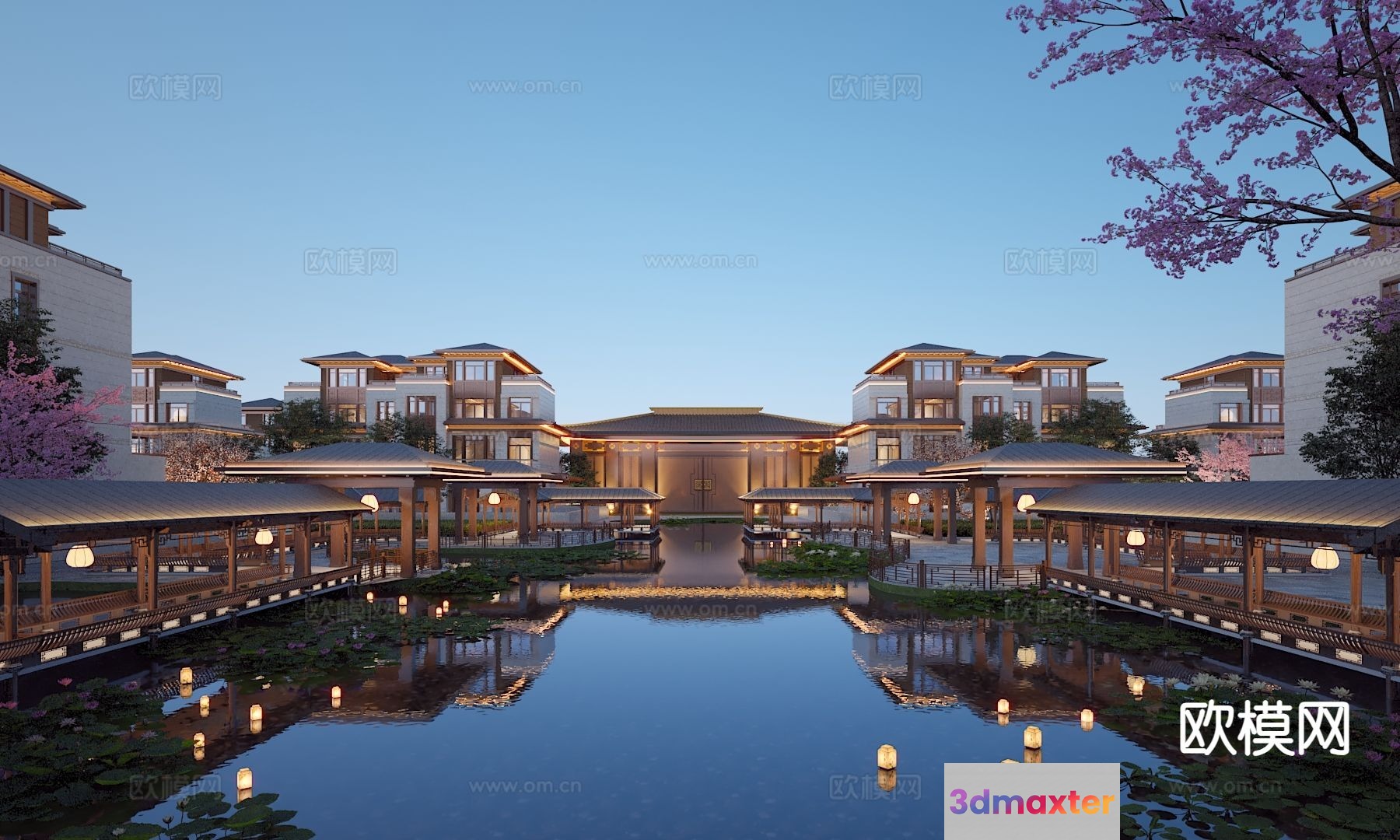 A Serene And Luxurious Asian-Style Resort Or Hotel Featuring A 3D Model - 7100 - VRAY Render