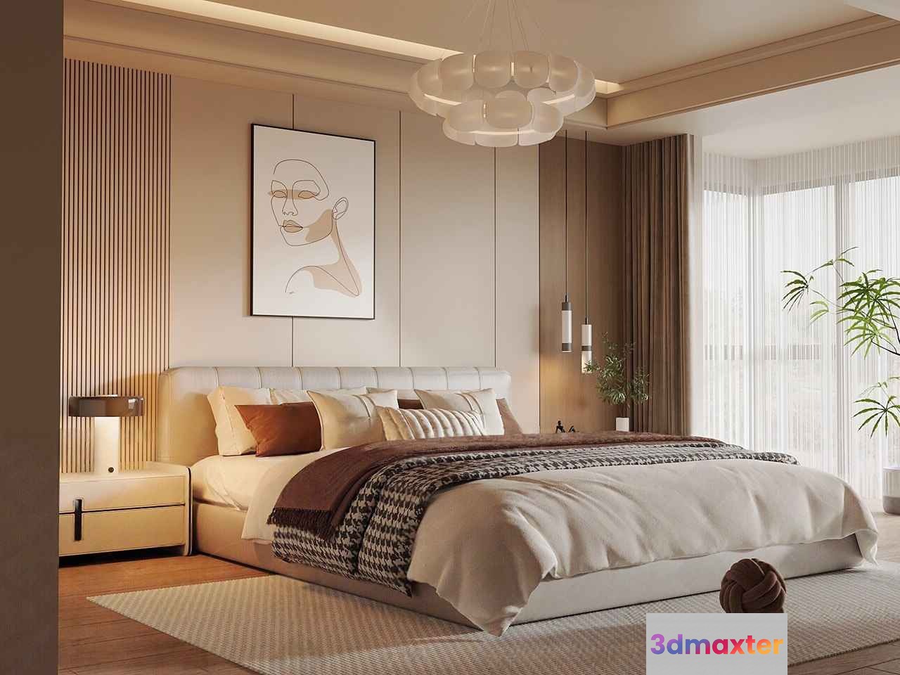Cozy Modern Bedroom 3D Model - 1287 - VRAY Render
