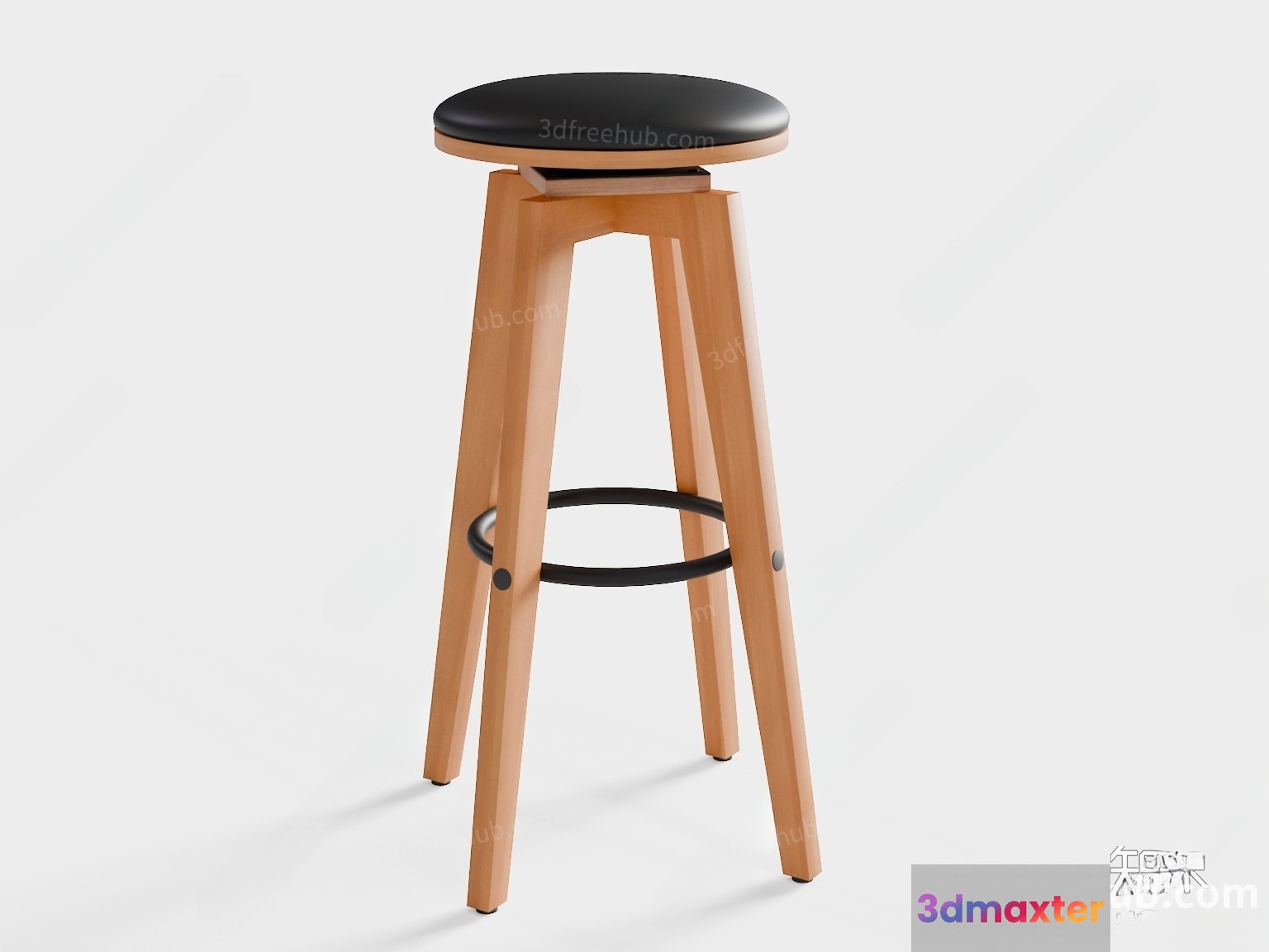 Wooden Stool With Black Seat 3D Model - 4952 - VRAY Render