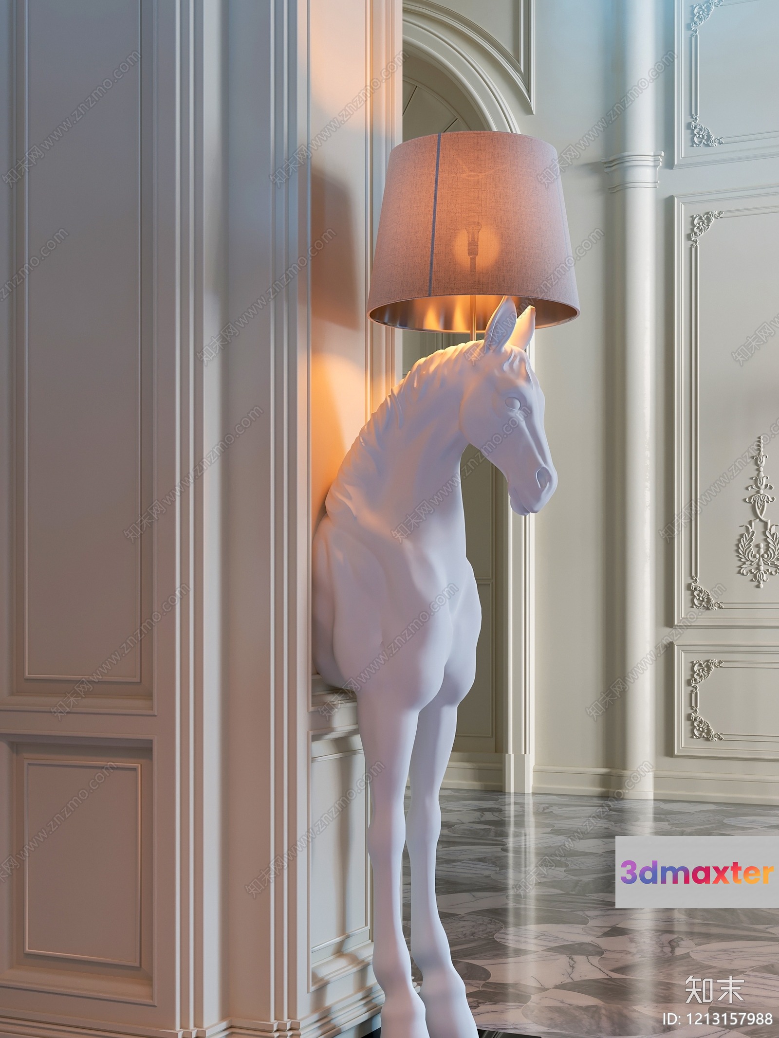 Modern White Horse Lamp 3D Model - 4002 - VRAY Render