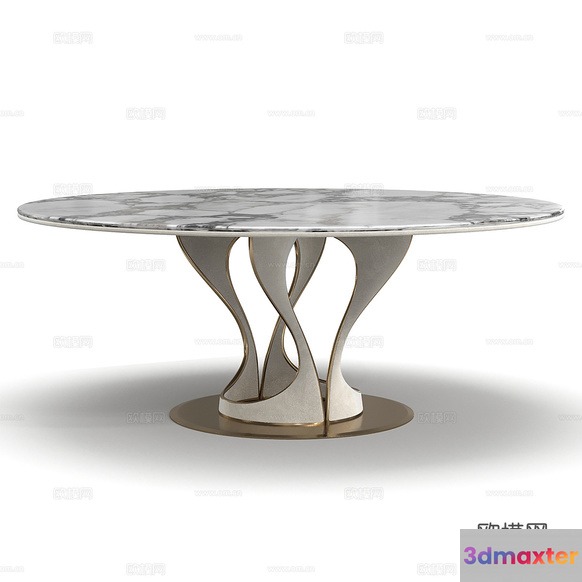 A Round Table With A Marble Top And White Base 3D Model - 11337 - CORONA Render