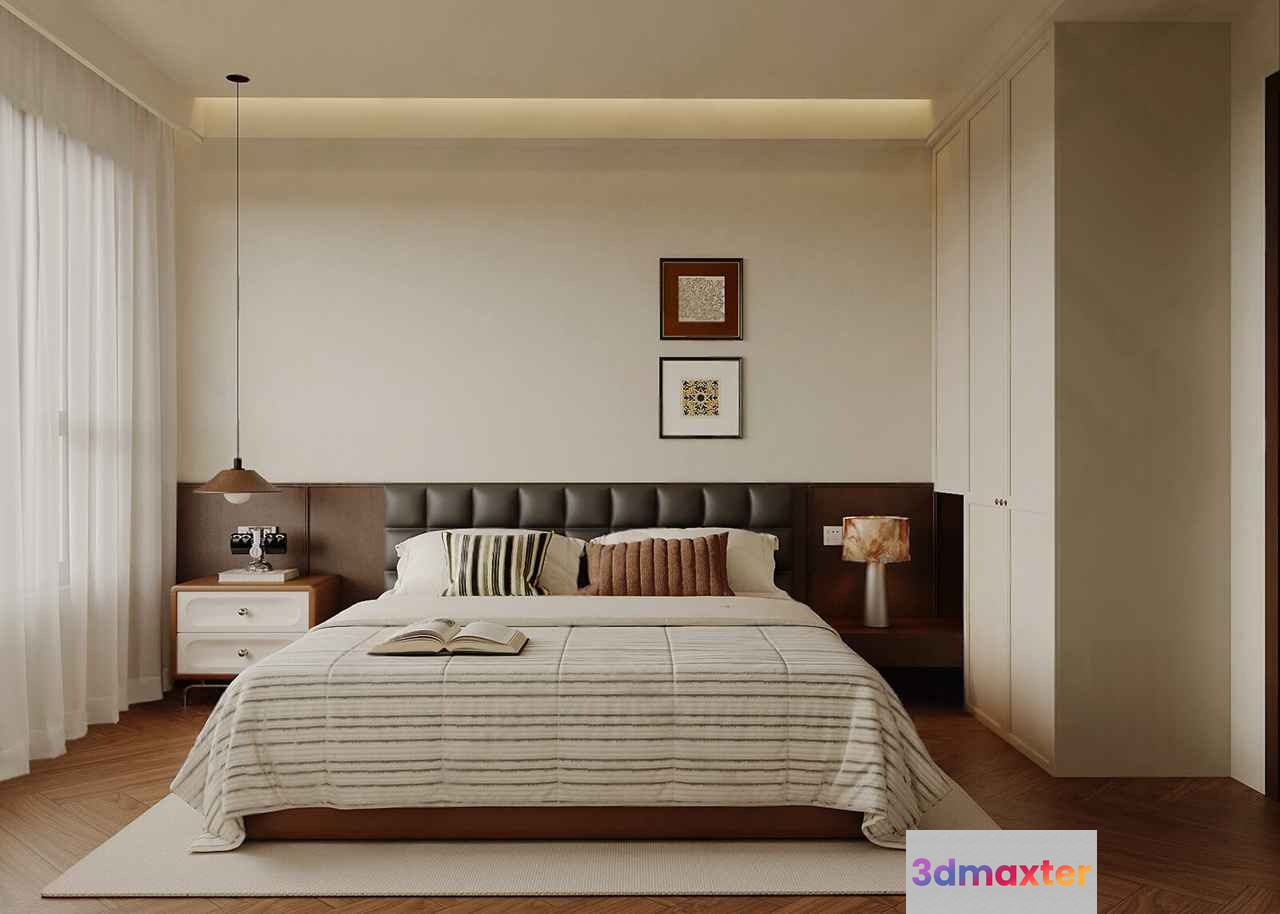 Modern Minimalist Bedroom 3D Model - 3404 - VRAY Render