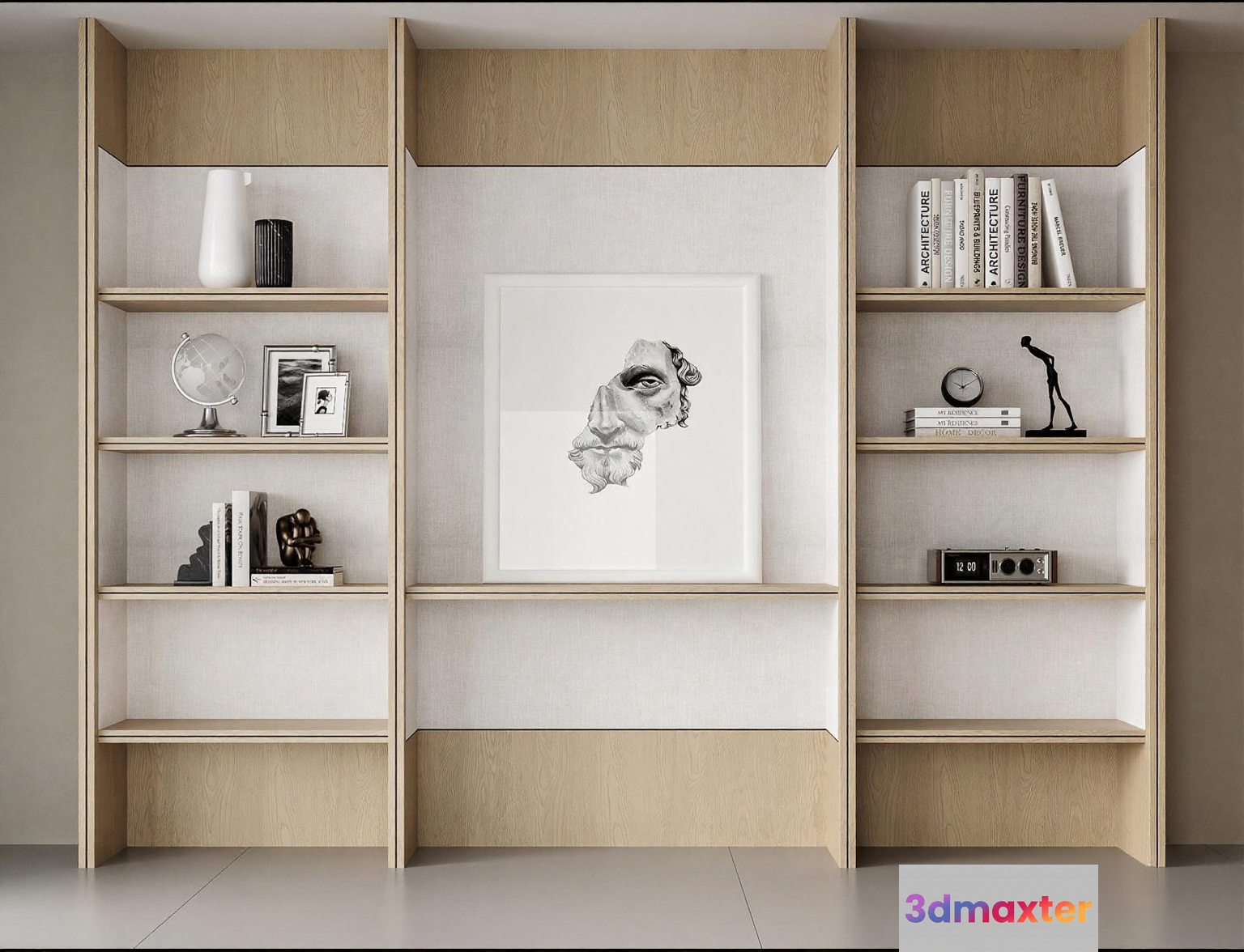 Light-Colored Wooden Bookshelf 3D Model - 4562 - CORONA Render