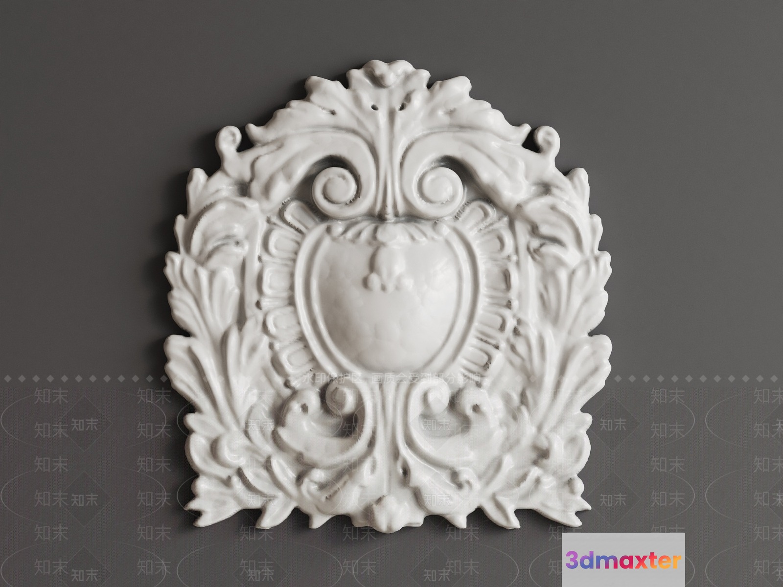 A White Decorative Wall Plaque 3D Model - 1952 - VRAY Render