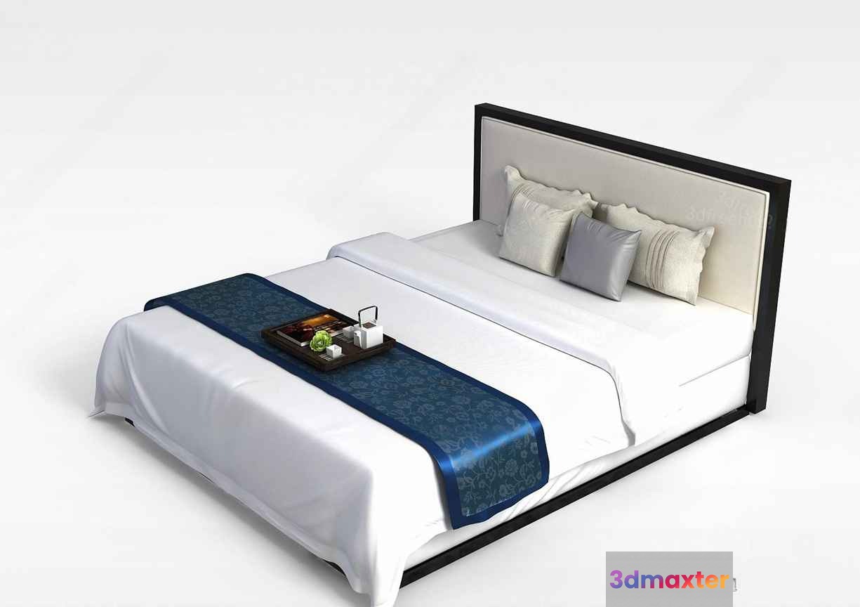A Bed With A Blue Runner 3D Model - 11881 - VRAY Render