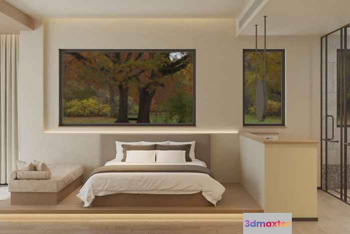 Modern Minimalist Bedroom 3D Model - 16660 - CORONA Render