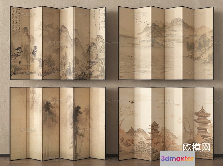 Four Decorative Room Dividers 3D Model - 17326 - VRAY Render