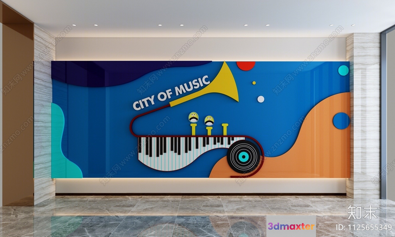 A Colorful Mural In A City Music-Themed Setting 3D Model - 3173 - VRAY Render