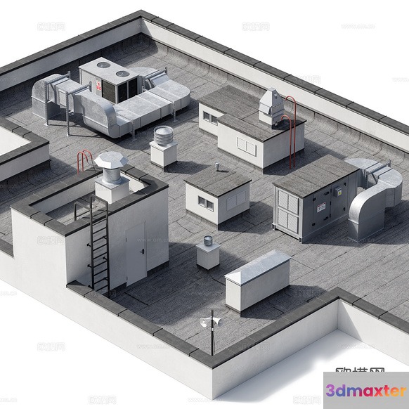 A Rooftop With Various Air Conditioning Units 3D Model - 17586 - CORONA Render