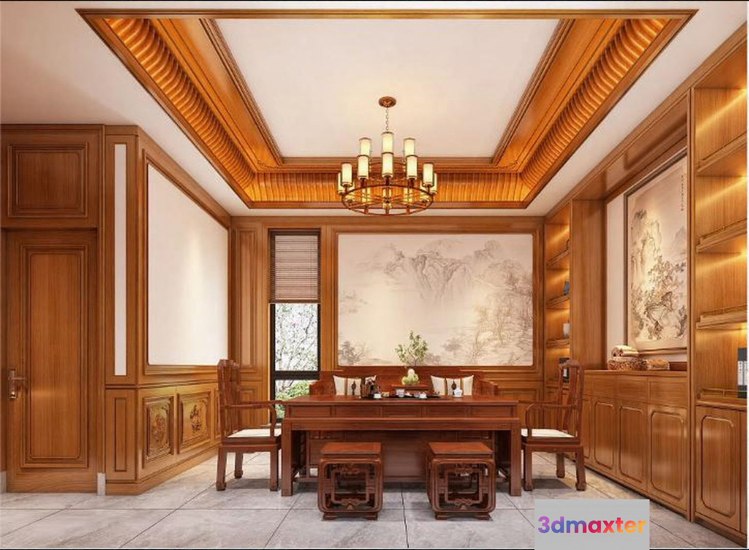 A Wooden Dining Room 3D Model - 16879 - VRAY Render