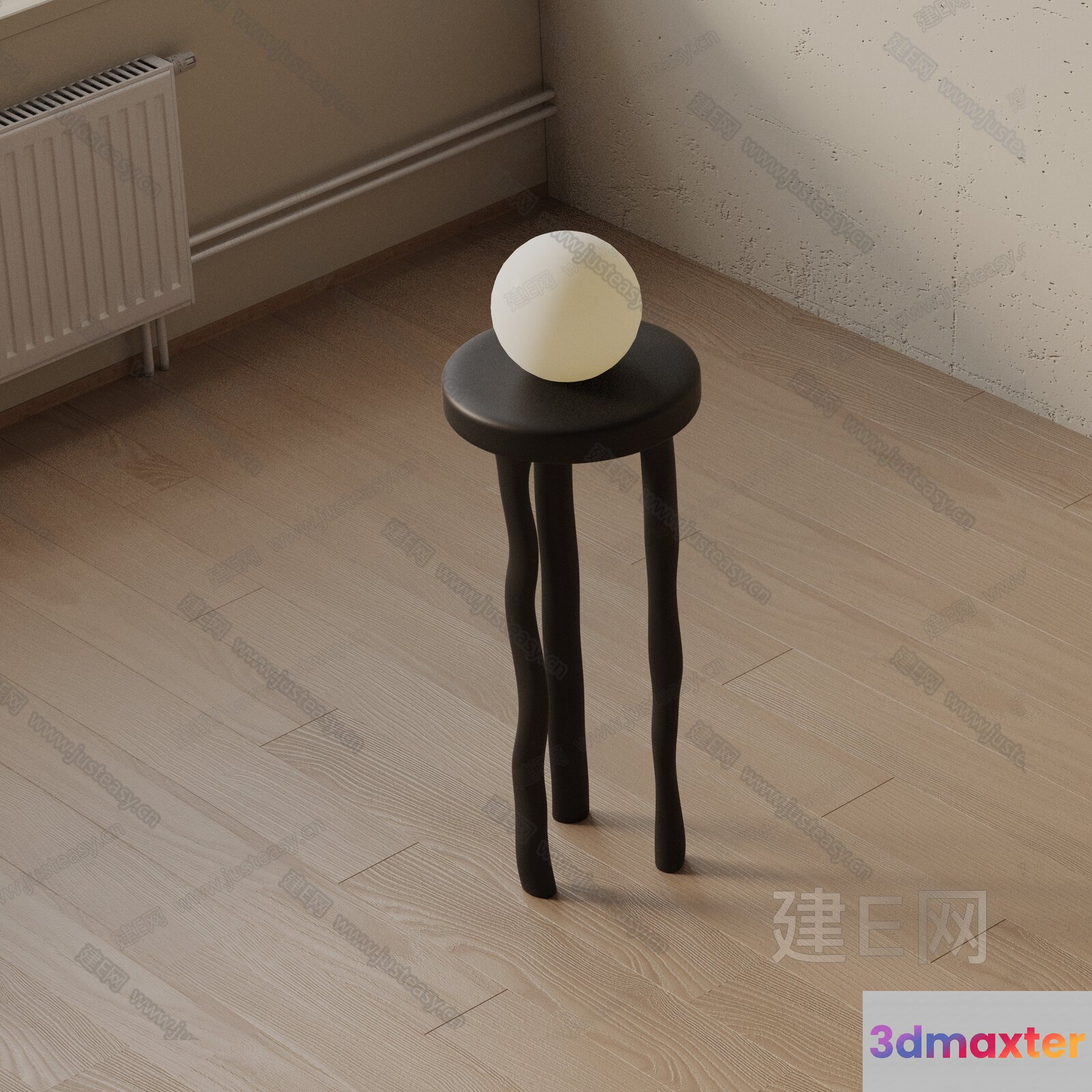 A White Ball On A Small Black Stool 3D Model - 17673 - VRAY Render