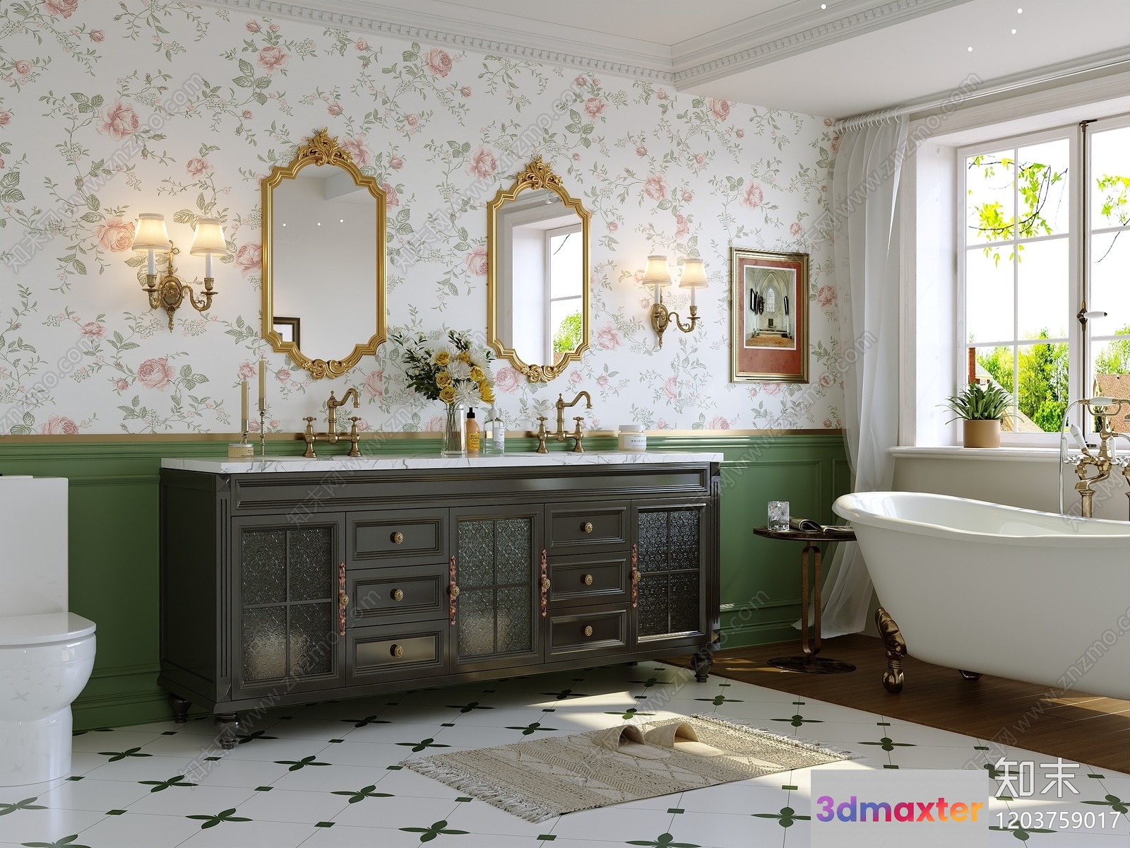 A Bathroom With A Clawfoot Tub 3D Model - 17503 - CORONA Render