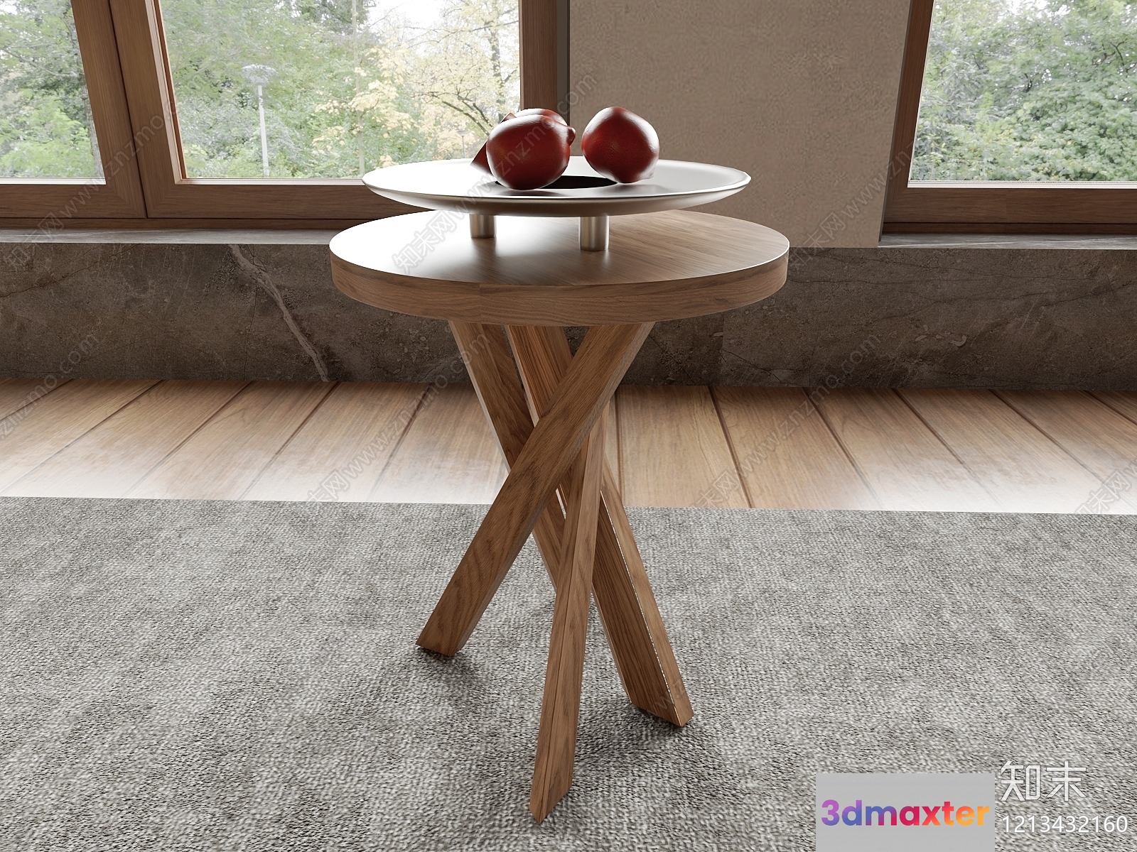 A Small Table With A Tray Of Fruit 3D Model - 16071 - VRAY Render