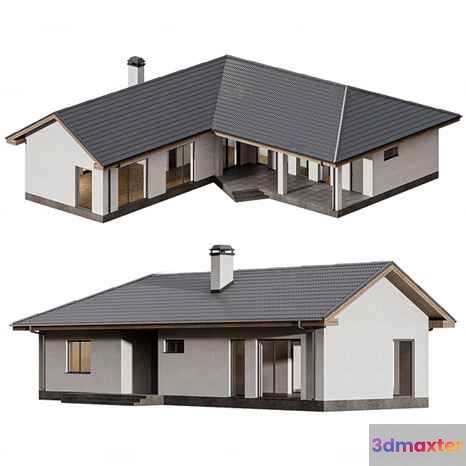 A House With A Gray Roof 3D Model - 3052 - CORONA Render