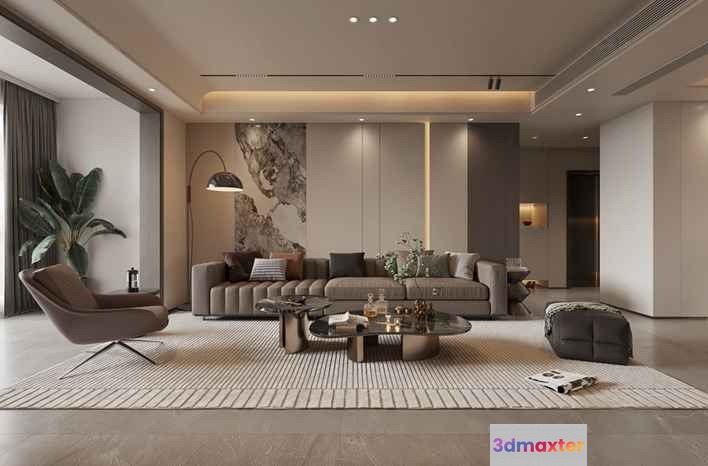 Modern Living Room 3D Model - 2490 - CORONA Render