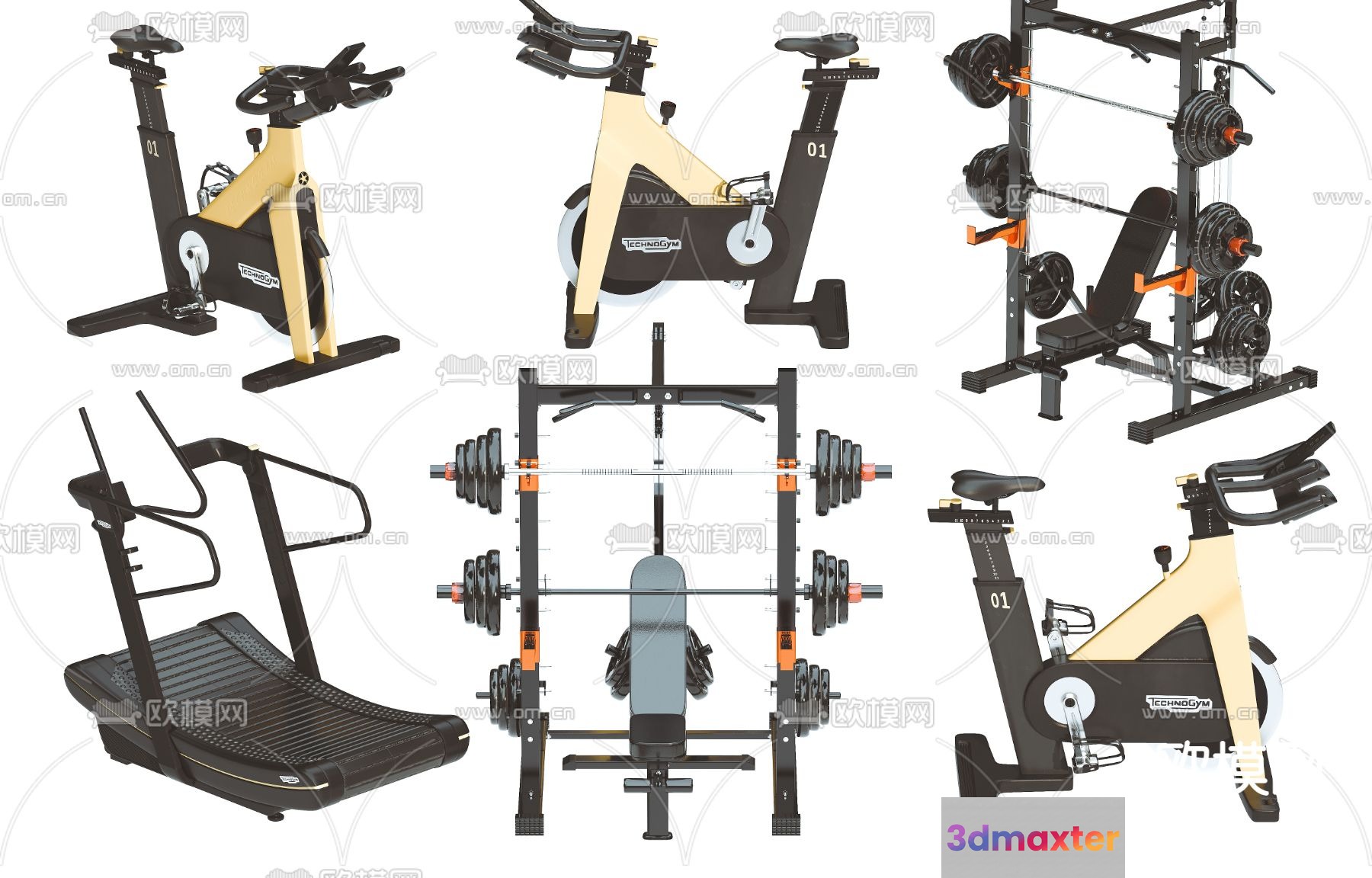 Black And Cream Exercise Equipment 3D Model - 14390 - VRAY Render