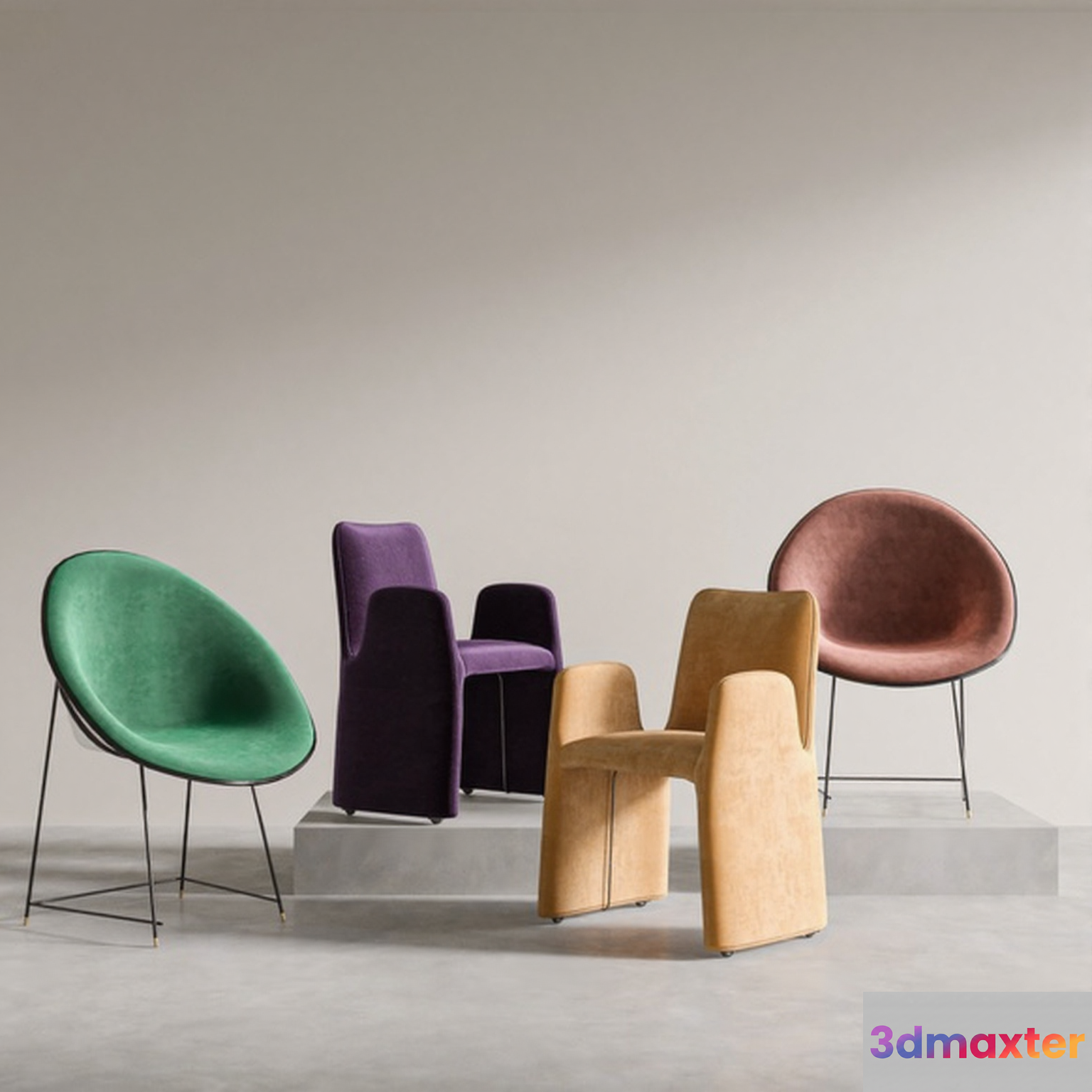 Modern Velvet Chairs 3D Model - 17597 - VRAY Render