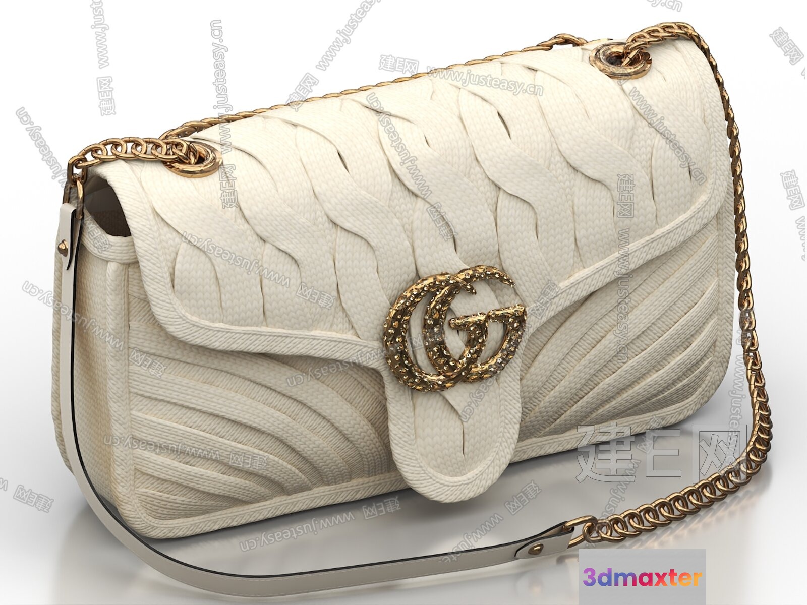 A White Purse With A Gold Chain 3D Model - 20982 - VRAY Render