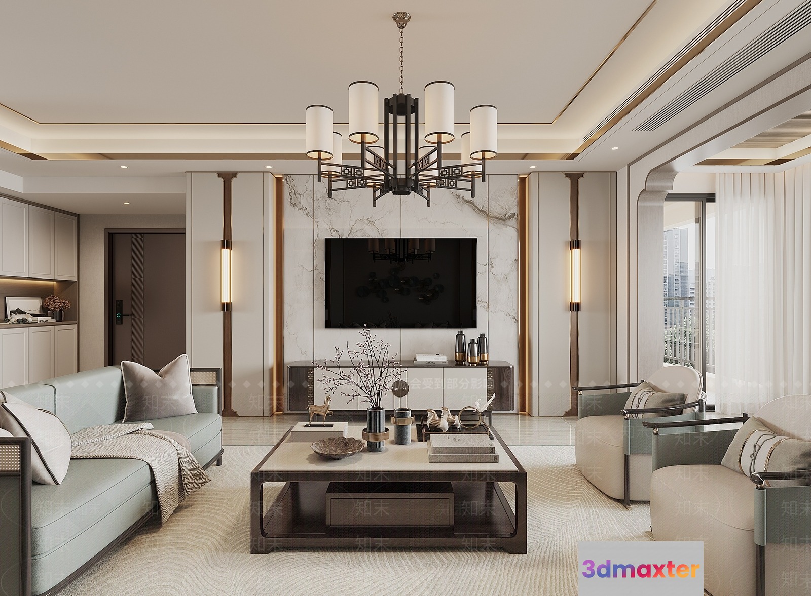 Modern Living Room 3D Model - 19820 - VRAY Render