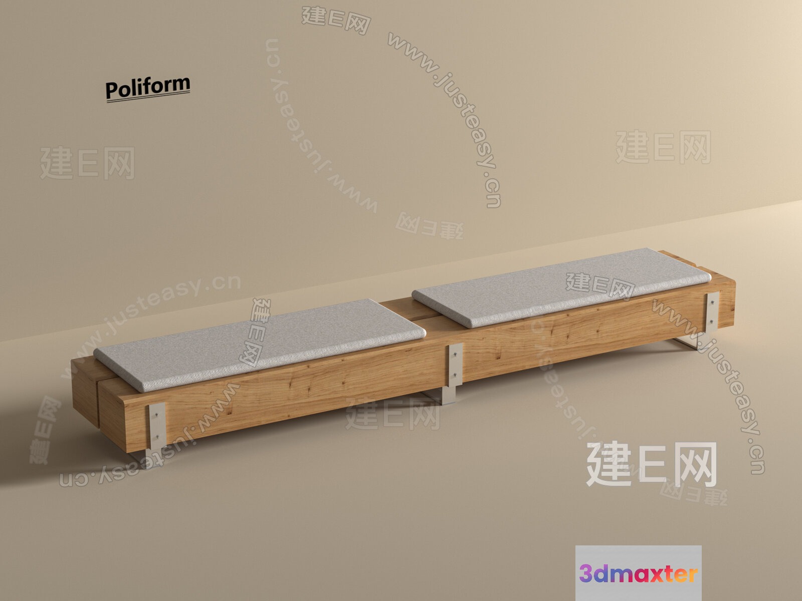 Modern Wooden Bench With Cushions 3D Model - 4087 - VRAY Render