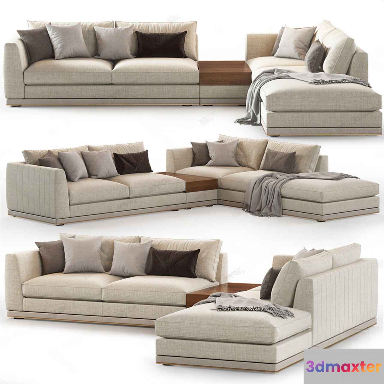 Modern Beige Sectional Sofa 3D Model - 19509 - VRAY Render
