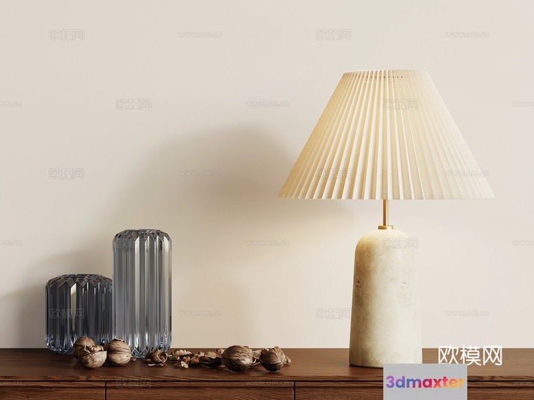 A Table Lamp With A Pleated Shade 3D Model - 16259 - VRAY Render