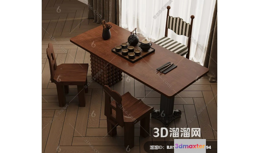 A Dining Room With A Table And Chairs 3D Model - 11979 - VRAY Render