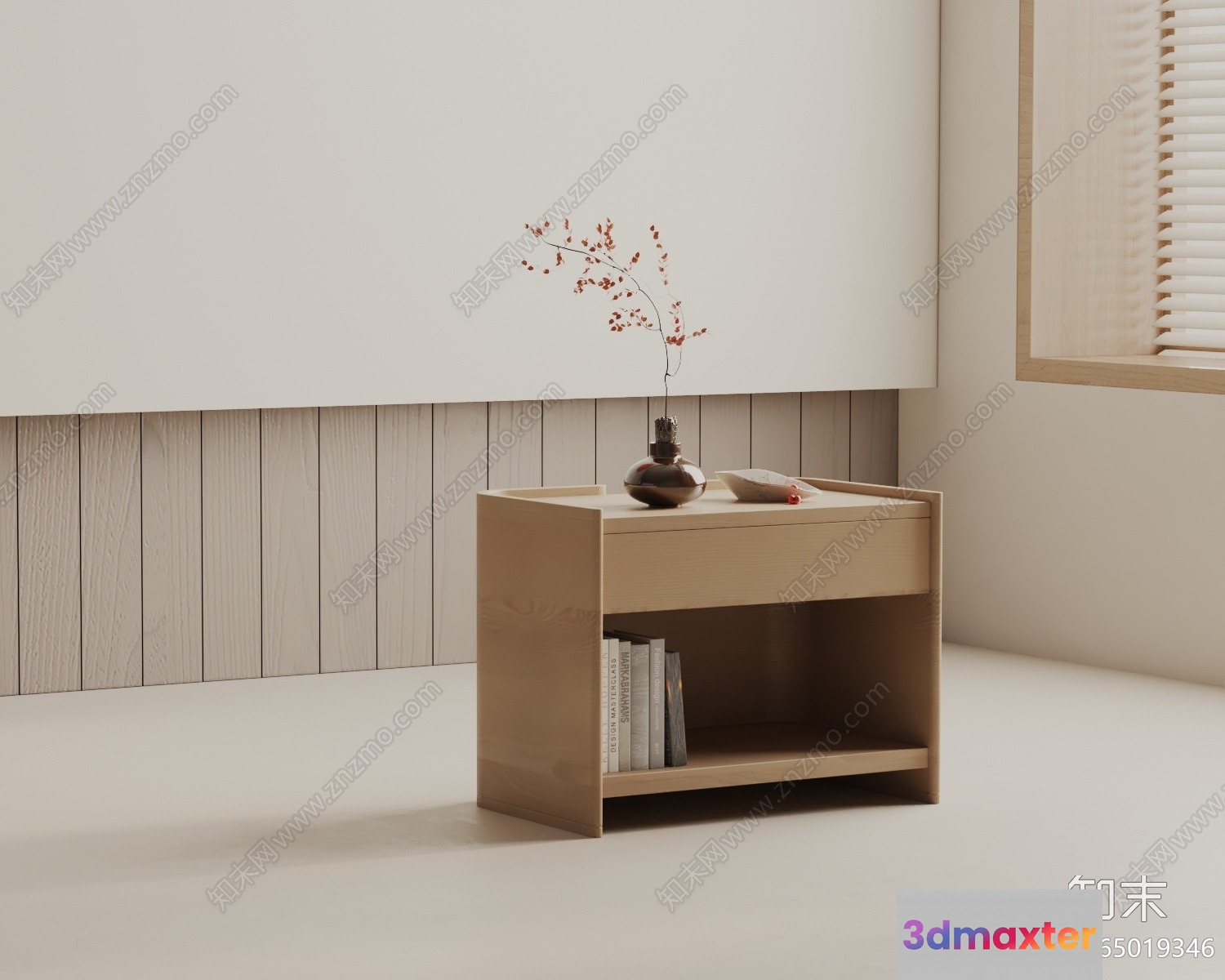 Wooden Bookshelf With Books 3D Model - 10008 - VRAY Render
