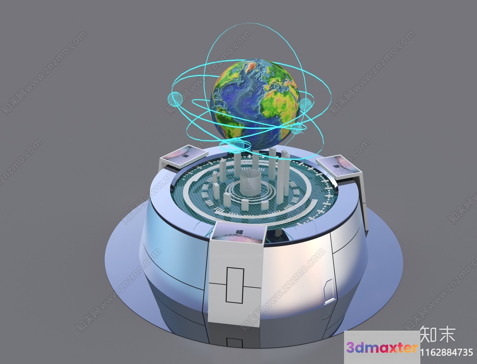 A 3D Rendering Of A Globe On A Futuristic-Looking Platform 3D Model - 13290 - VRAY Render