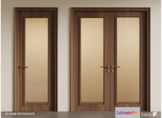 Two Wooden Doors With Glass Panels 3D Model - 20727 - VRAY Render