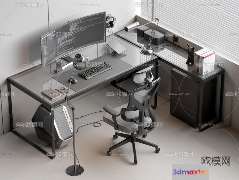 A Computer Desk 3D Model - 1925 - VRAY Render