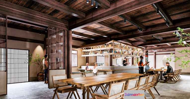 Wooden Dining Room 3D Model - 18802 - VRAY Render