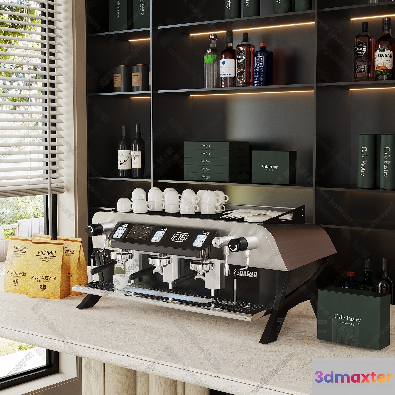 A Coffee Machine And Shelves 3D Model - 17111 - VRAY Render