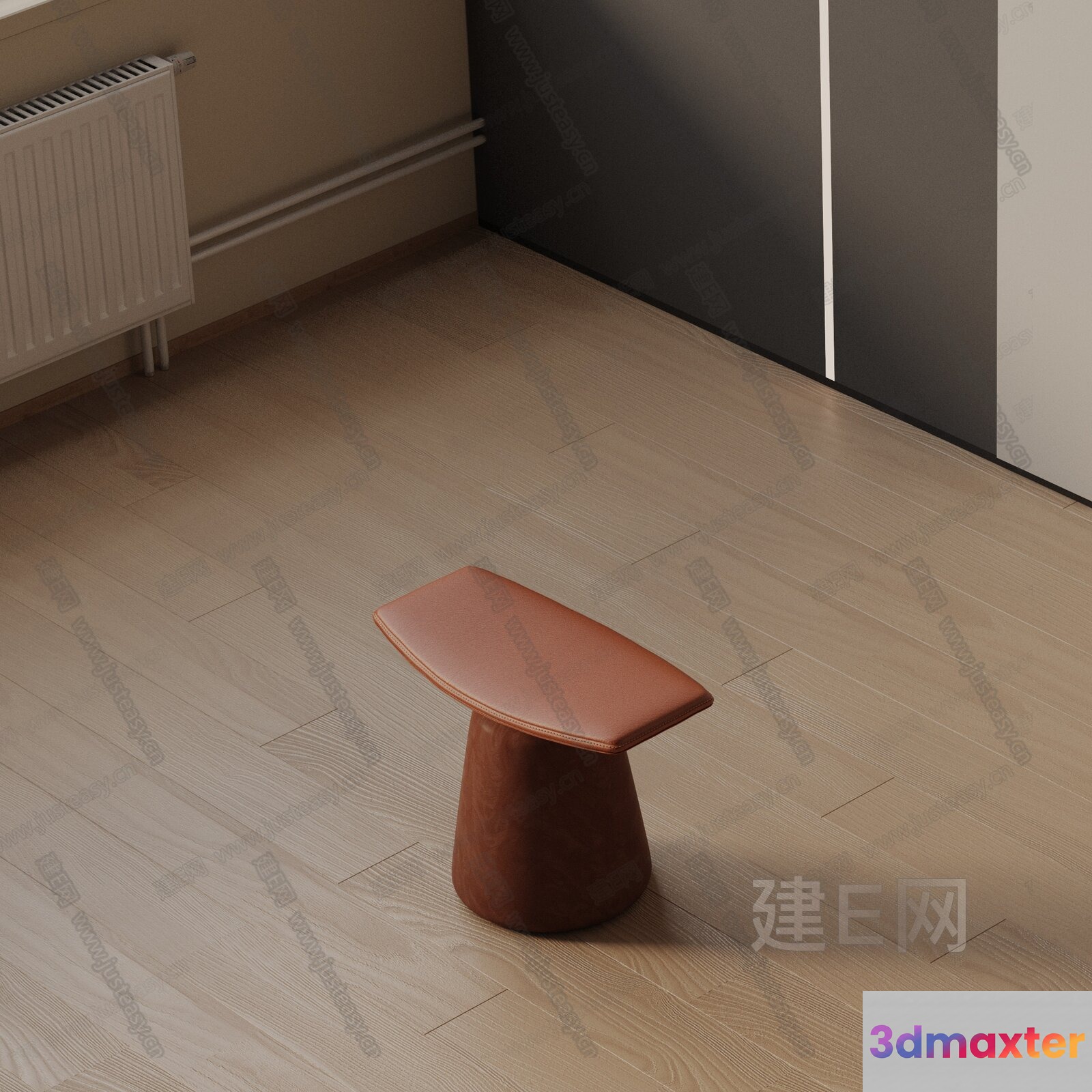 A Small Brown Leather Stool 3D Model - 2253 - VRAY Render