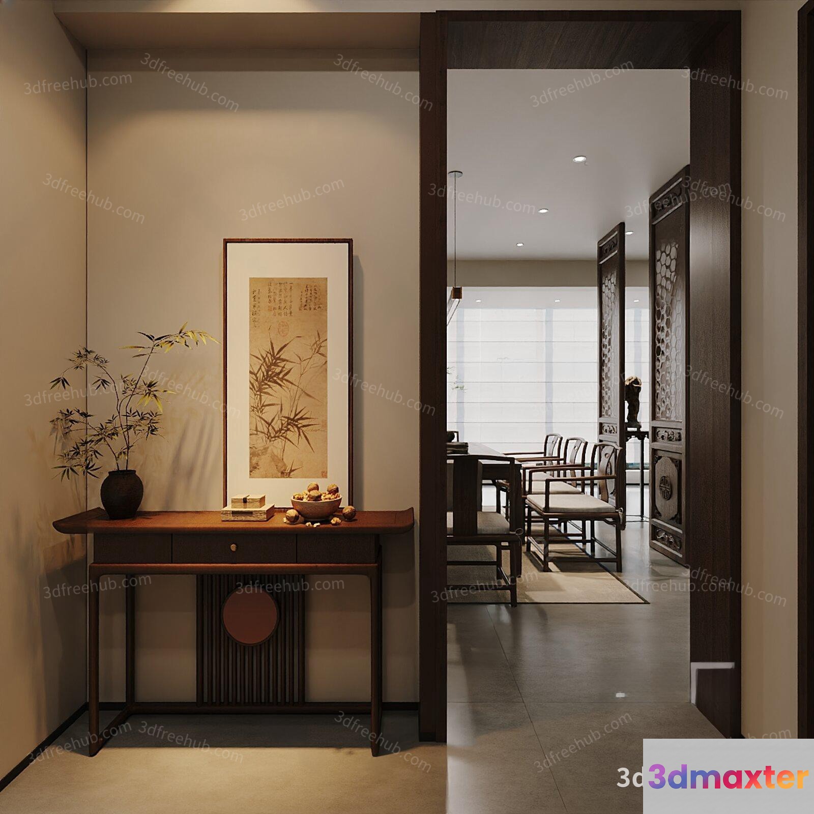 Modern Asian Living Room 3D Model - 19989 - VRAY Render