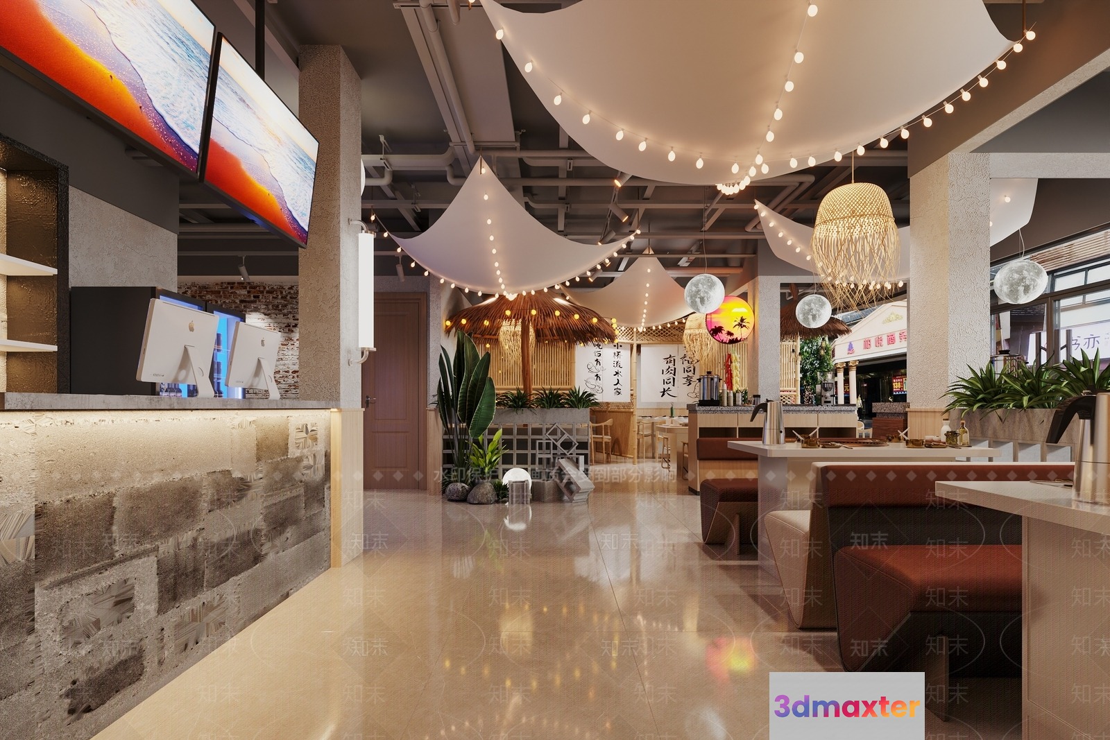 Modern Restaurant Interior 3D Model - 11893 - VRAY Render