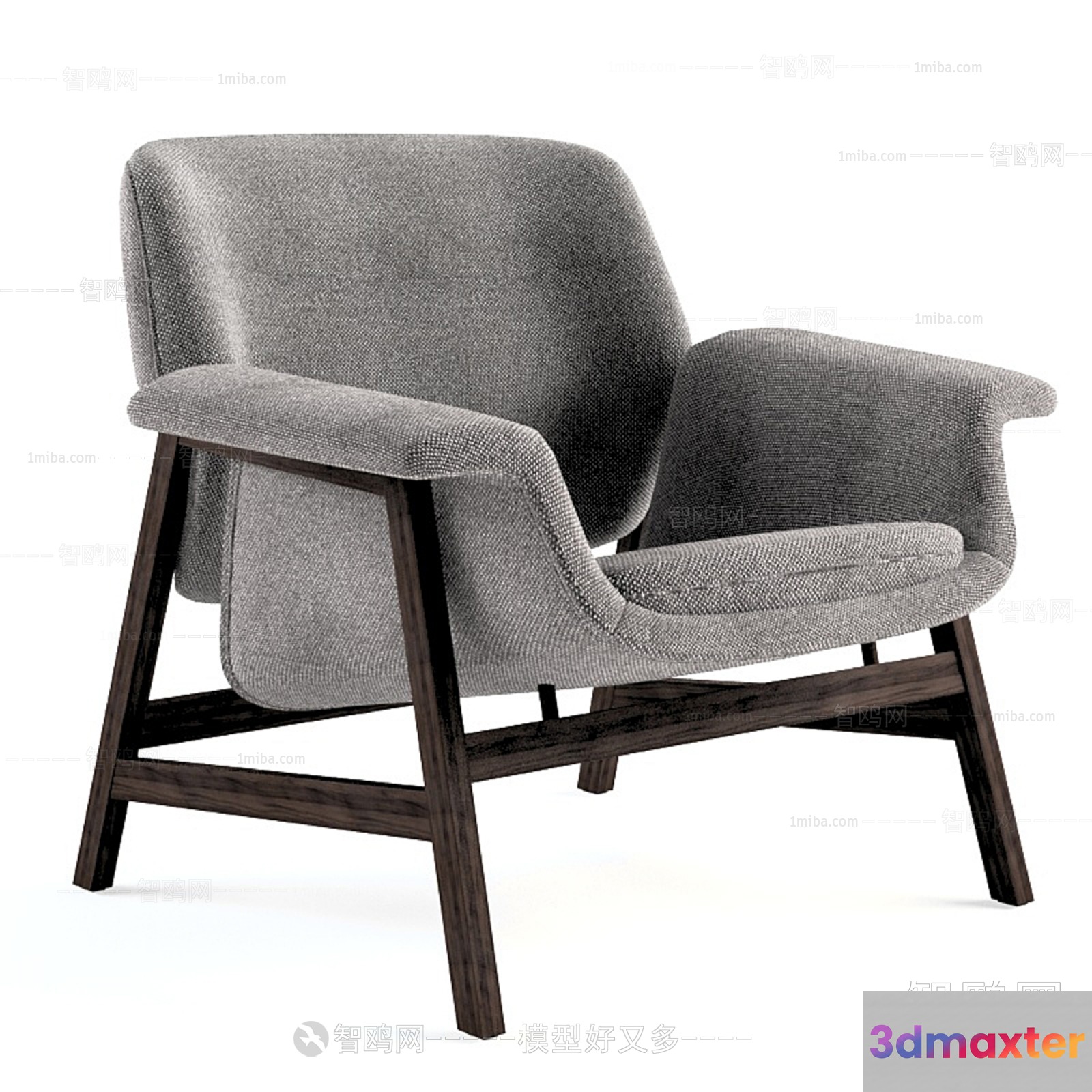 A Gray Chair With Wooden Legs 3D Model - 4077 - VRAY Render