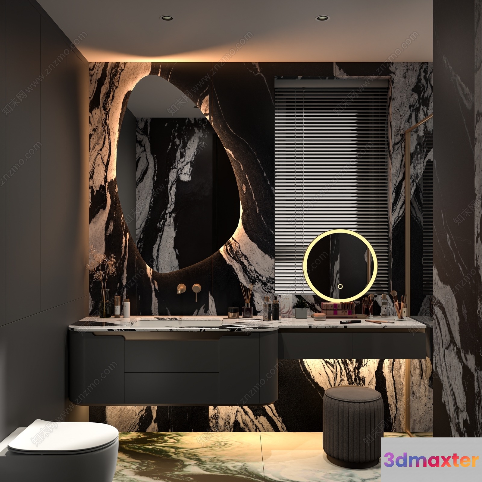 A Modern Bathroom With A Large Mirror 3D Model - 10977 - VRAY Render