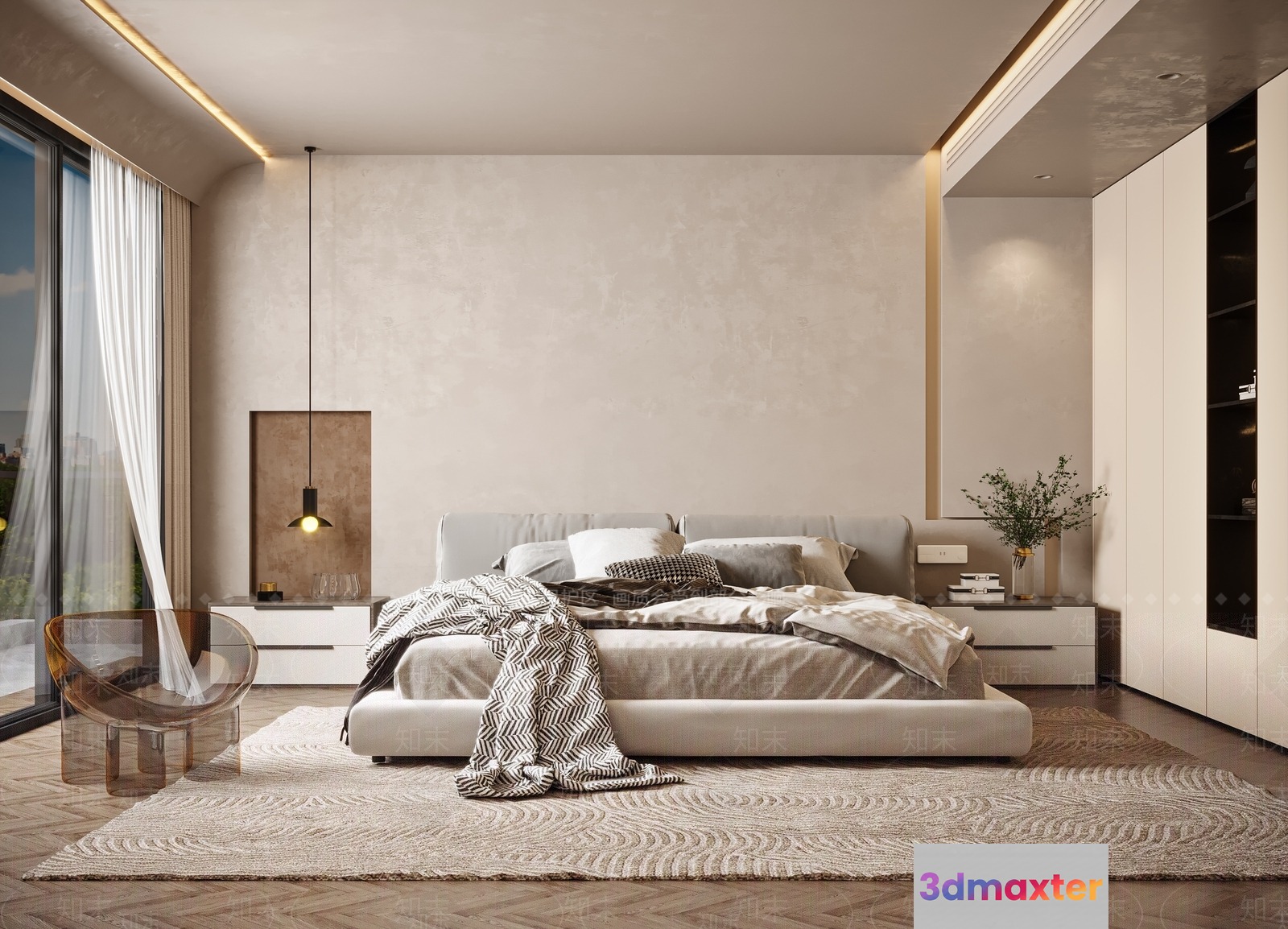 Modern Minimalist Bedroom 3D Model - 10673 - CORONA Render