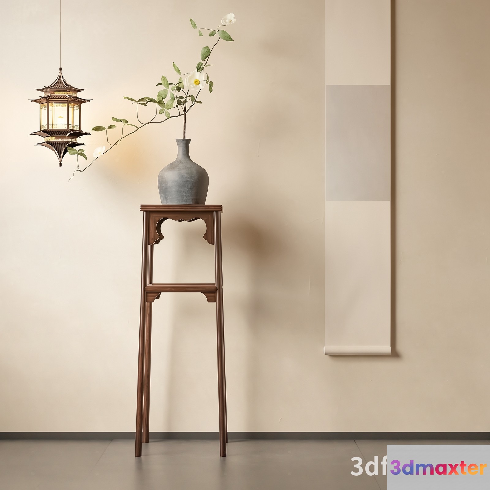 A Simple Elegant Room With A Vase On A Table 3D Model - 23180 - VRAY Render