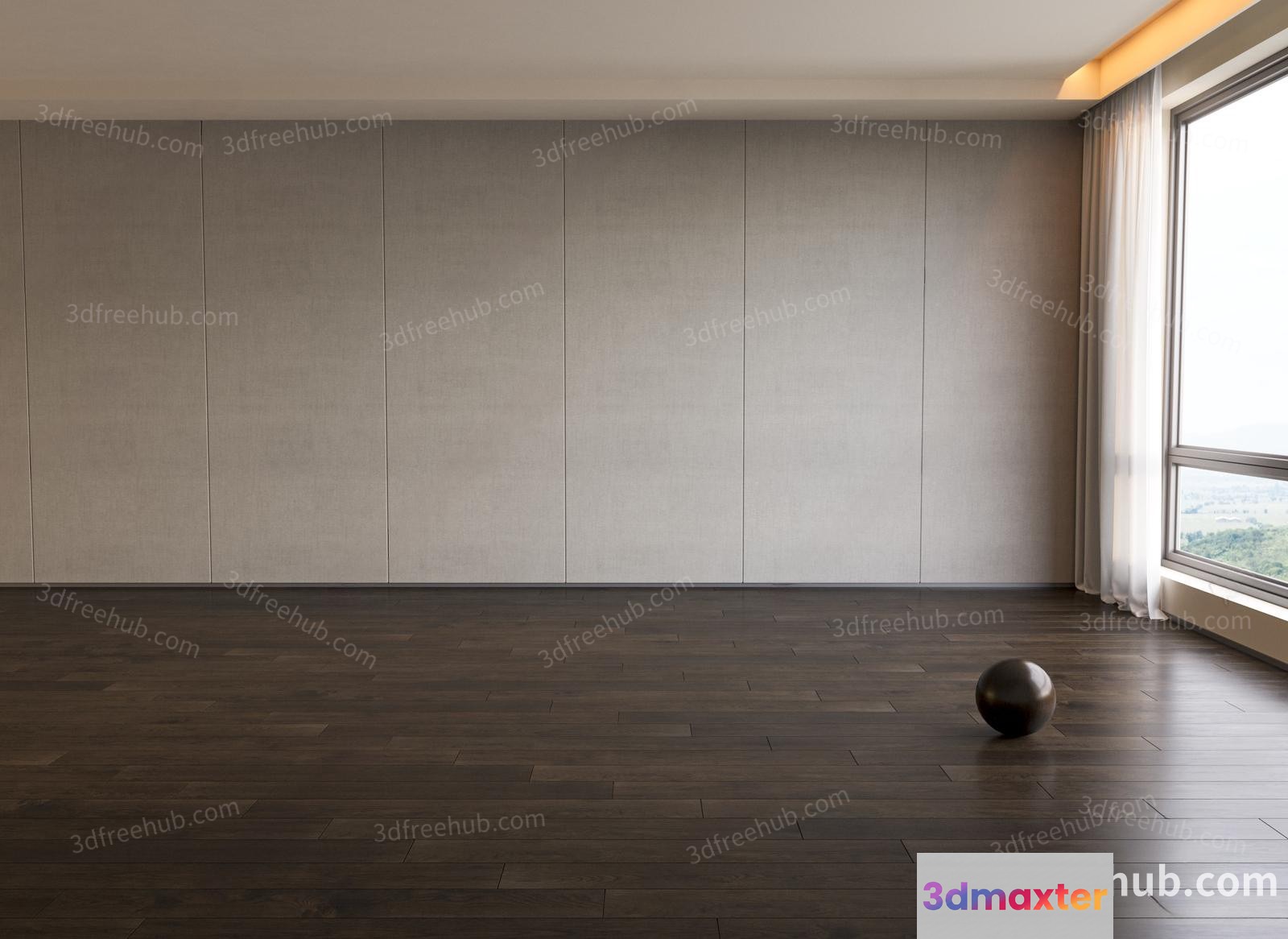 A Minimalist Room With A Dark Wood Floor 3D Model - 21769 - VRAY Render