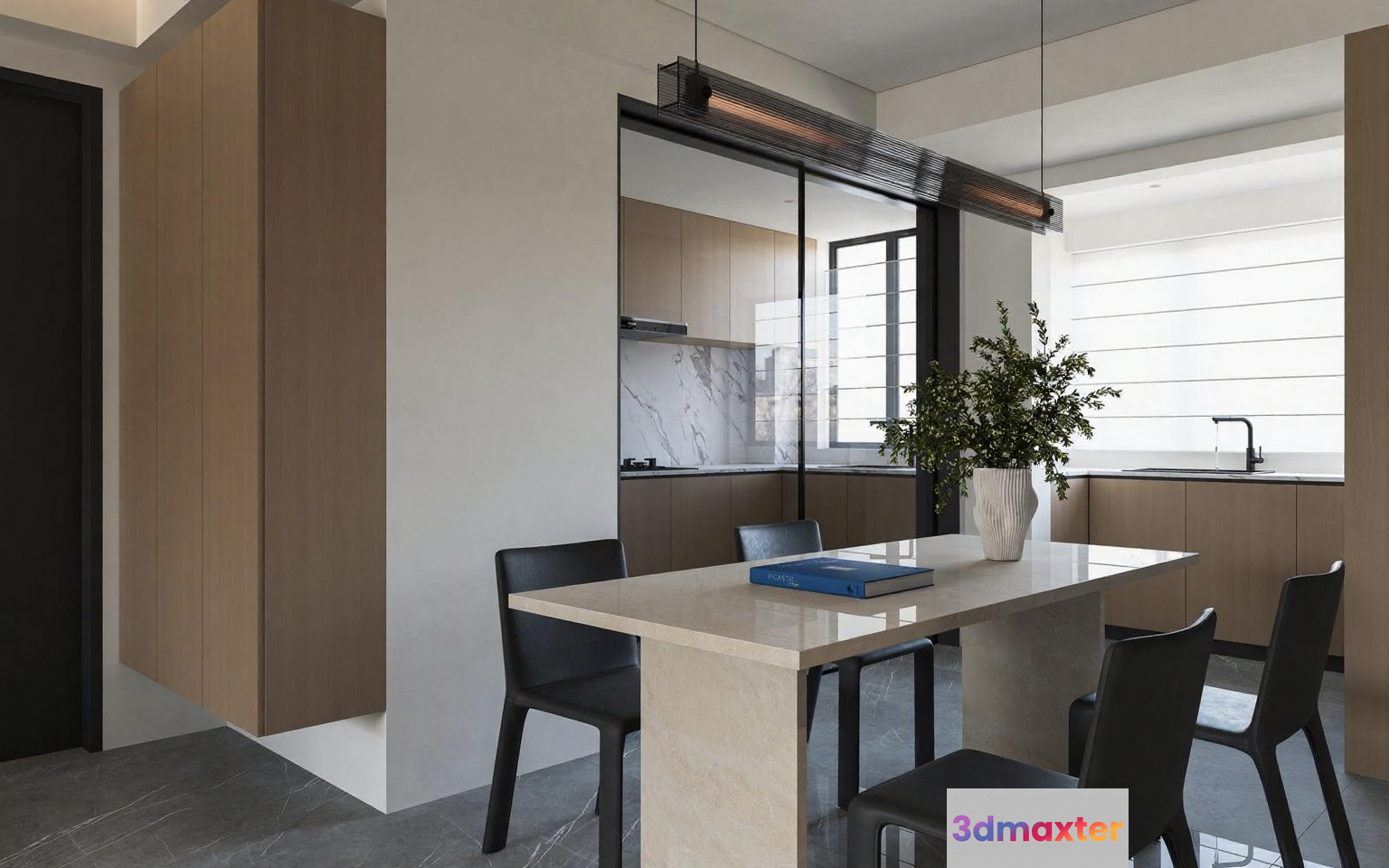 Modern Kitchen With A Dining Table 3D Model - 22093 - CORONA Render