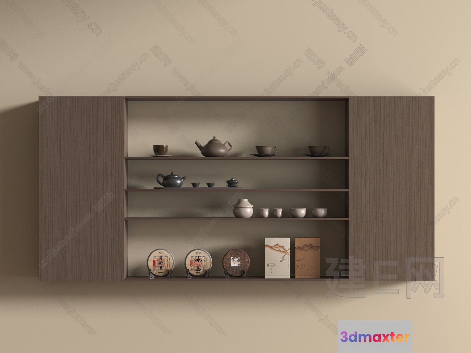 A Shelf With Decorative Items 3D Model - 16746 - VRAY Render