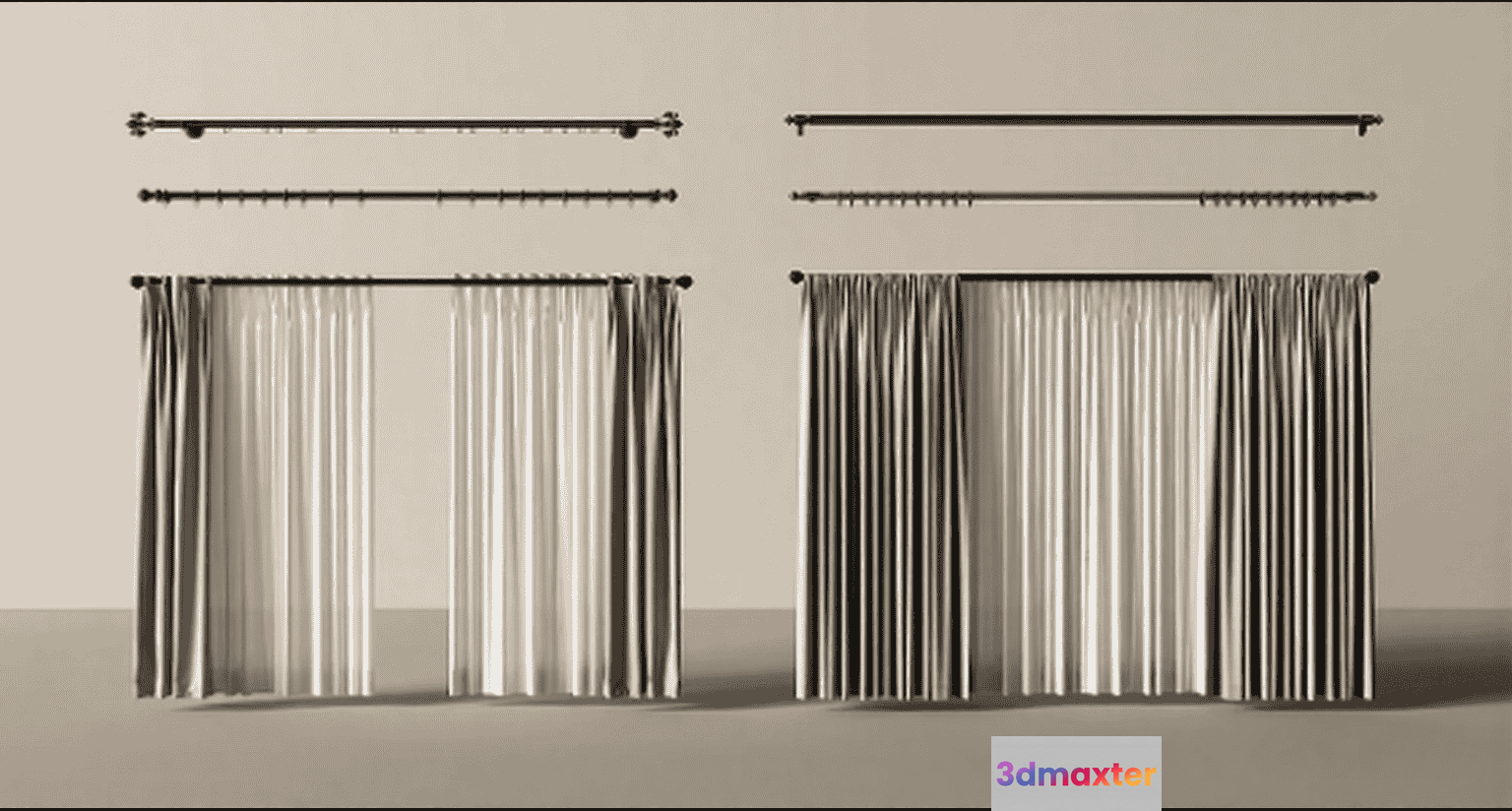 Two Sets Of Curtains 3D Model - 13774 - VRAY Render