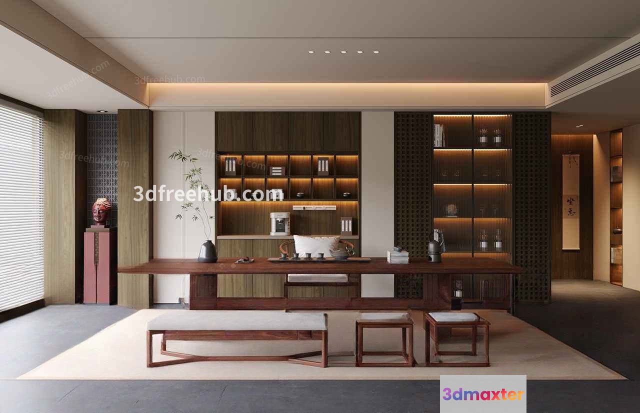 Modern Asian-Inspired Living Room 3D Model - 18690 - VRAY Render